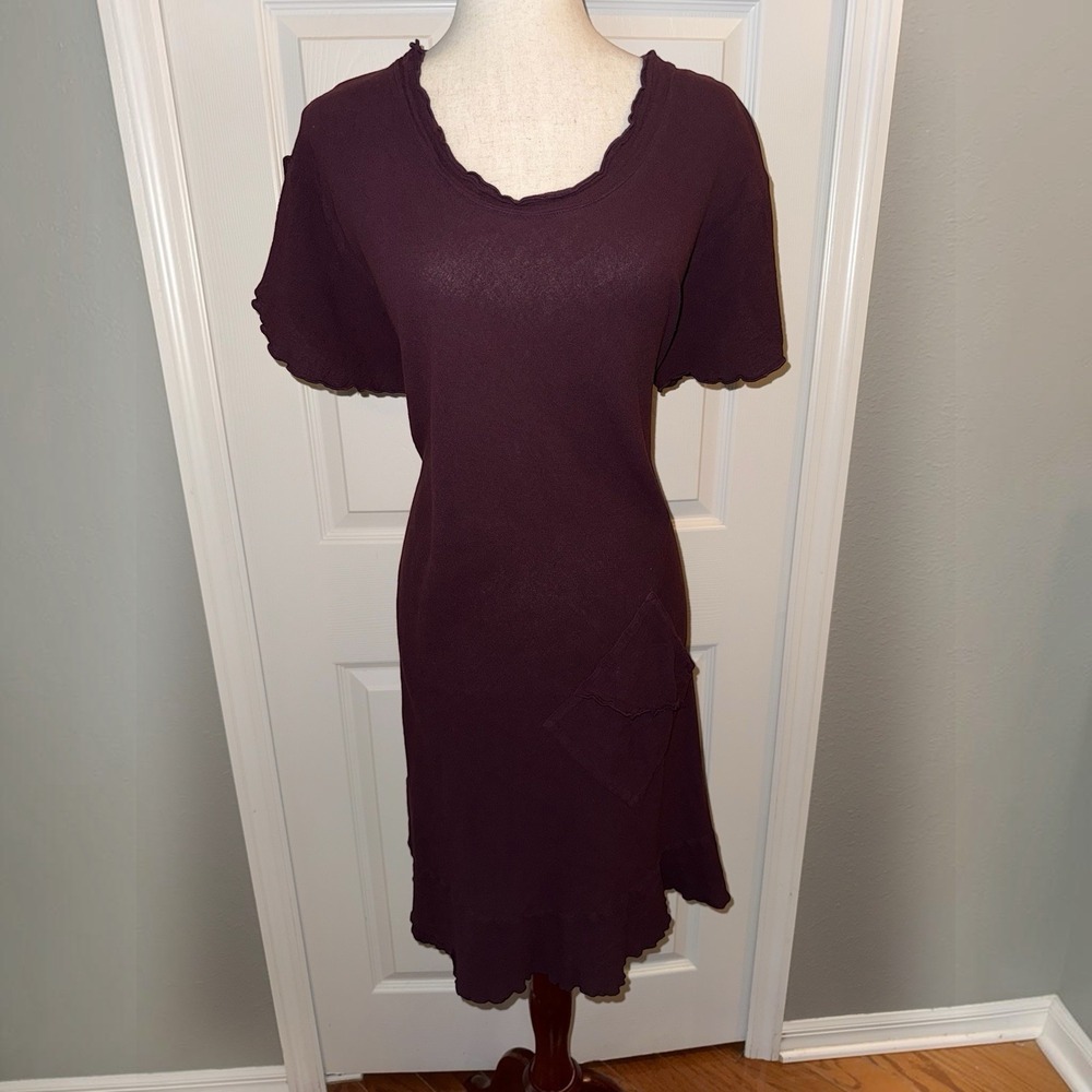 OH MY GAUZE! Eggplant Lagenlook Stylish Cotton Dress Boho Sz 2 L/XL Pockets